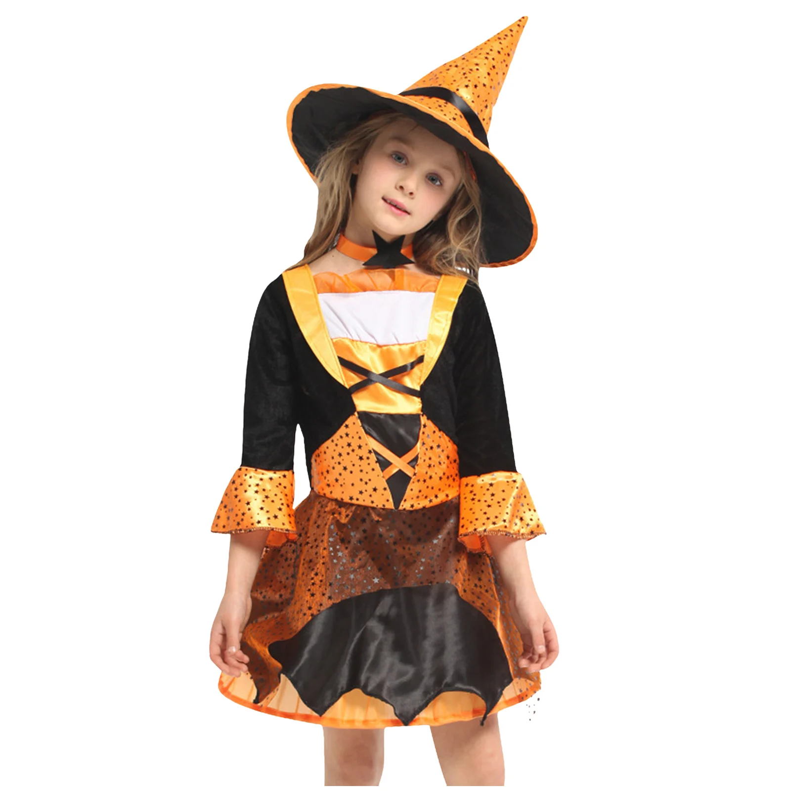 

Платья для девочек 2t, нарядный костюм ведьмы на Хэллоуин, наряд для вечеринки со шляпой для маленьких девочек, кружевное платье с длинными рукавами для девочек