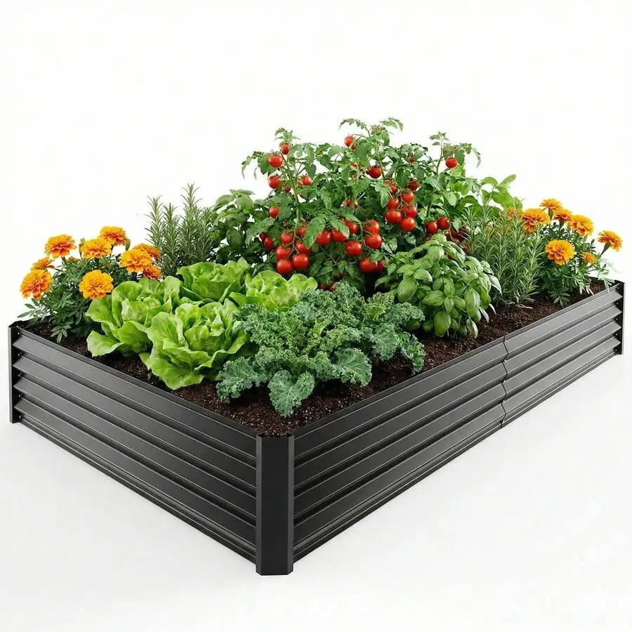Tomnk Galvanized Raised Garden Bed, 4x2x1ft/6x3x1ft/8x4x1ft, Outdoor Metal Planter Box Metal Patio Kit Planting Bed For Vegetables Flowers Herb, Silver