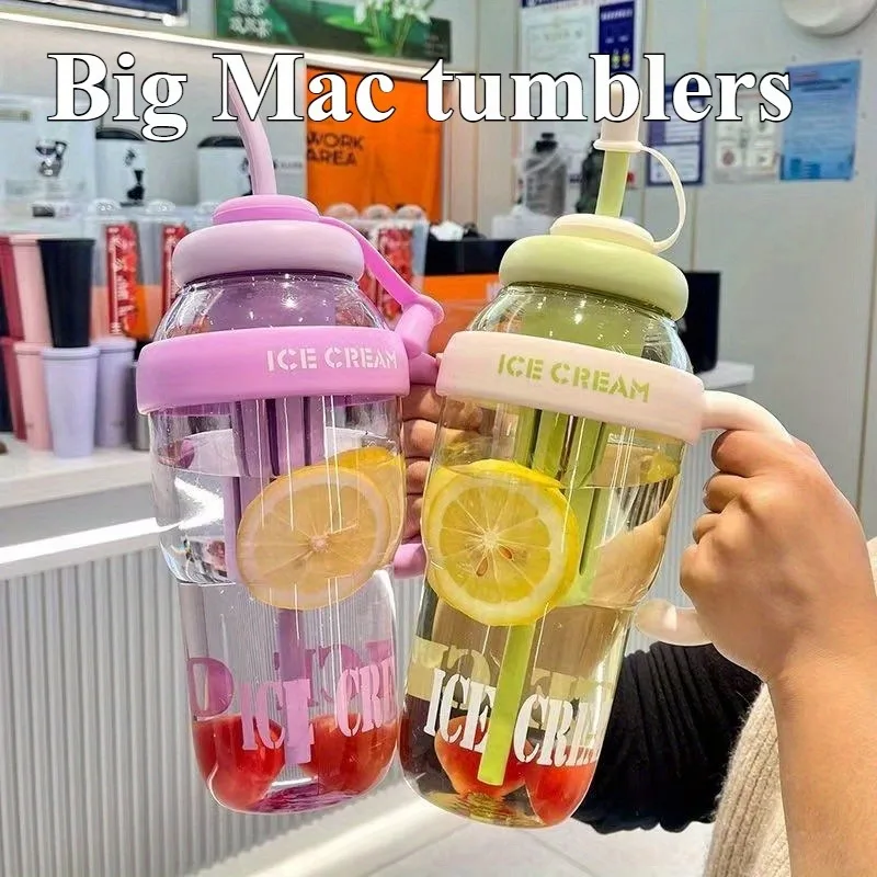 Trendy Oversized Tumbler - 32oz Summer Cup with Straw & Leakproof Lid - Cute Lucky Print Design for Travel, Beach & Outdoor