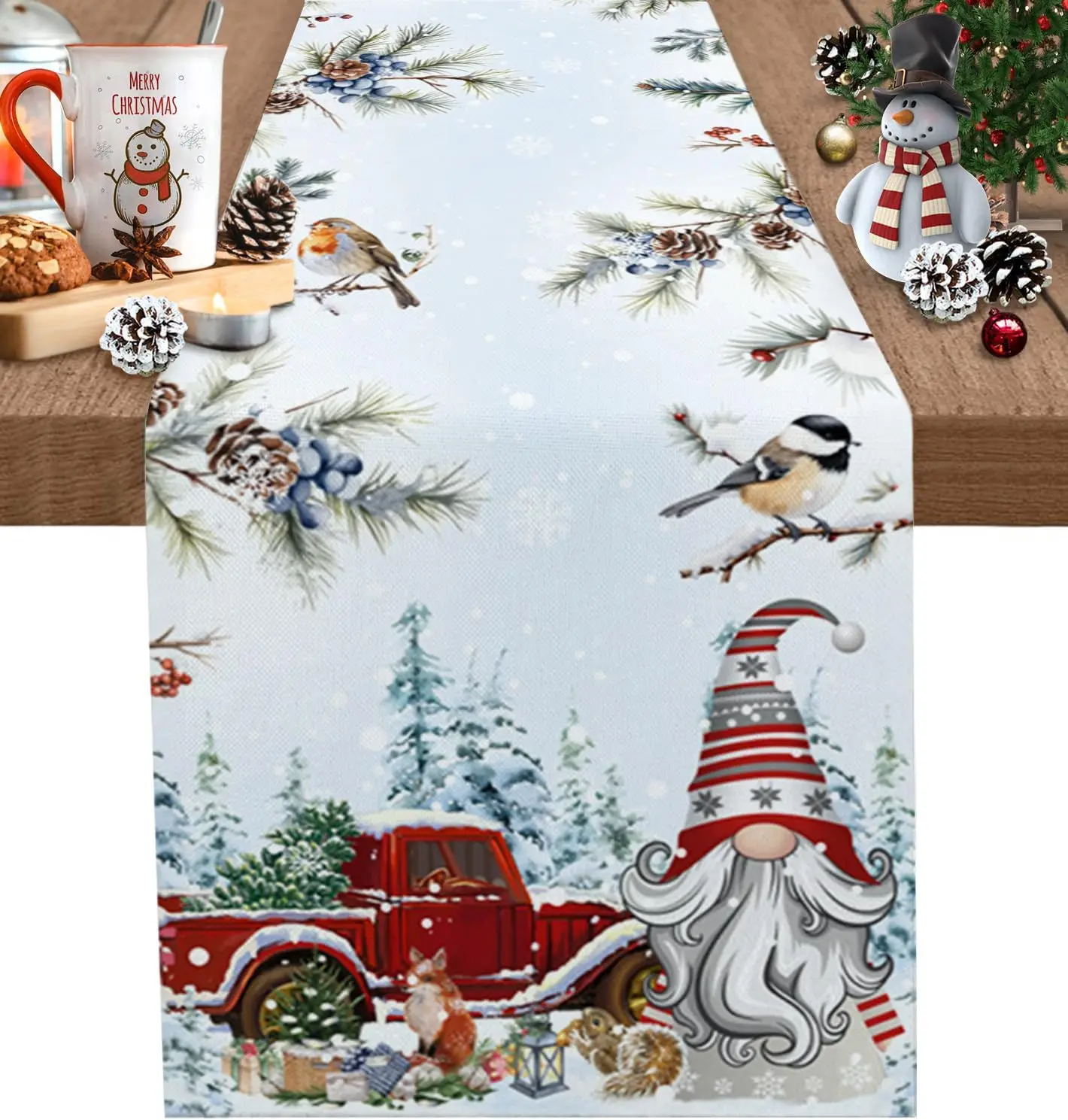 

Christmas Gnomes Snowflake Linen Table Runner Dresser Scarves Winter Xmas Kitchen Dining Table Runner Christmas Decorations