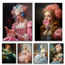 Baroque Vintage Oil Painting Altered Art Poster BubbleGum Portrait Eclectic Wall Vintage Print Modern Canvas Painting Room Decor