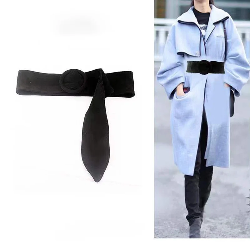 Ring Buckle Flannel Fashion Ladies Simple Versatile Super Wide Girdle Decorative Dress Coat Deerskin Velvet Pin Buckle Waistbsnd