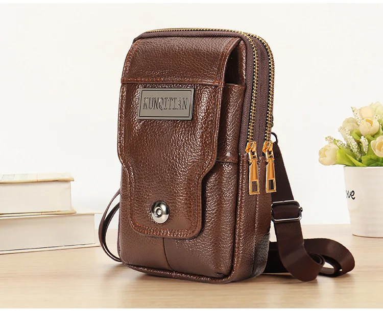 Herren-Leder-Gürteltasche für Outdoor-Arbeit, Handyhülle mit Großer Kapazität, Schulterriemen, Umhängetasche für Business und Freizeit – Detail 12