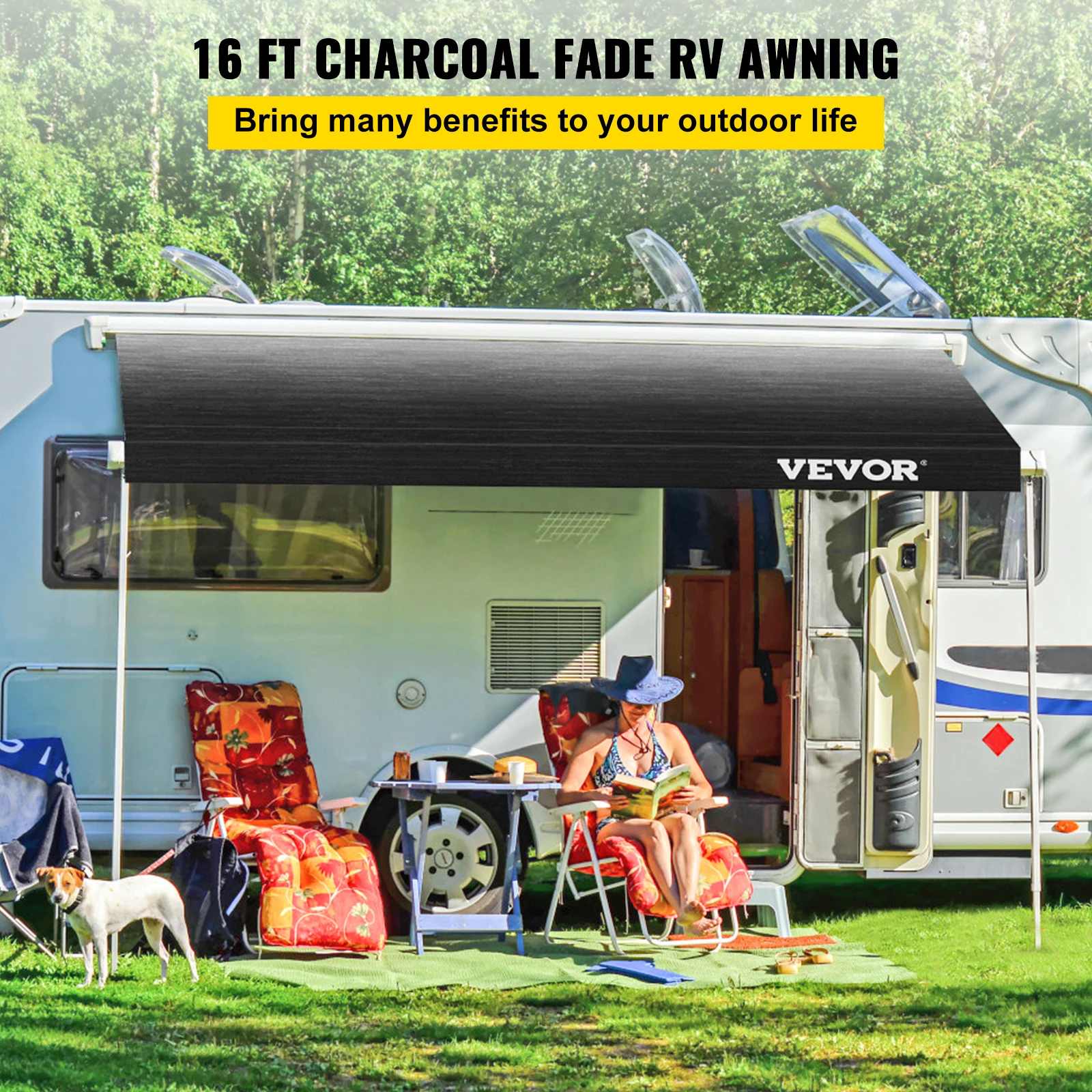 VEVOR Car Shelter Shade 16-21Ft RV Awning Camping Side Car Roof Top Tent Waterproof UV Portable Rain Canopy for Camper Trailer