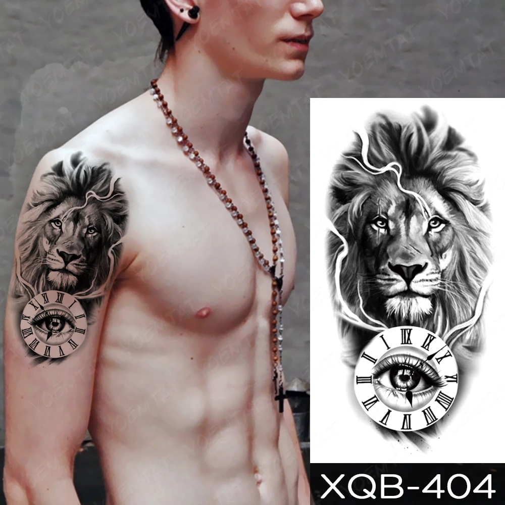 Wholesale Waterproof Temporary Tattoo Sticker Lion Family Flash Tatto Tiger Wolf Moon Crown Flower Body Art Arm Fake Tatoo