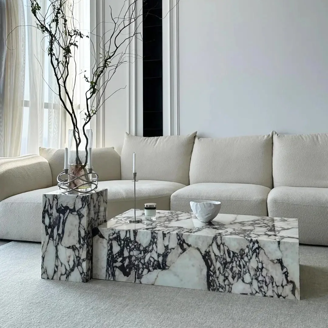 Rectangular Stone Furniture Table Luxury Calacatta Viola Marble Coffee Table Set for the Living Room