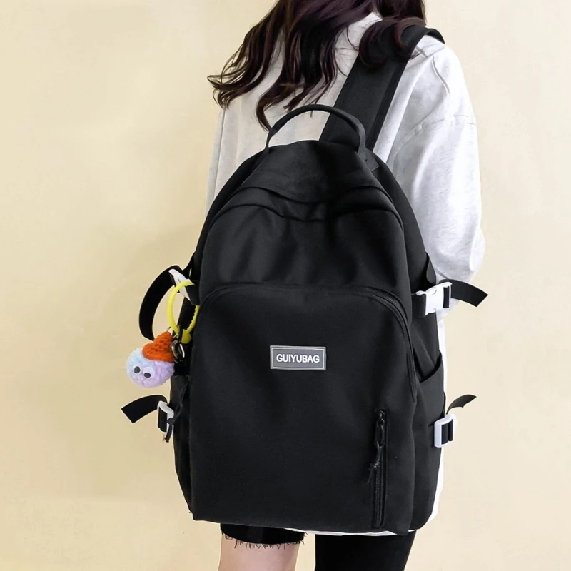 Backpack with Pendant Nylon School Bag for College Teenagers Youth Rucksack Student Casual Daypack Female Bookbag