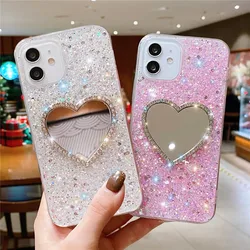Luxury Bling Glitter Love Heart Mirror Sequins Phone Case For iPhone 15 13 12 14 11 Pro Max X XS Max XR 7 8 Plus SE 2020 Cover