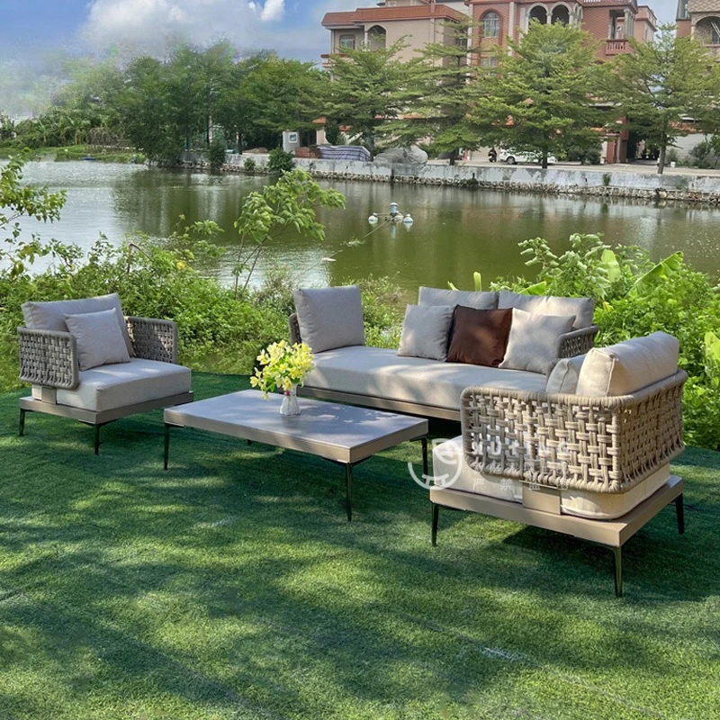 

Уличный диван из ротангового алюминиевого сплава, скандинавский диван во дворе, кресло, вилла, сад, комбинация дивана из ротанговой веревки под открытым небом