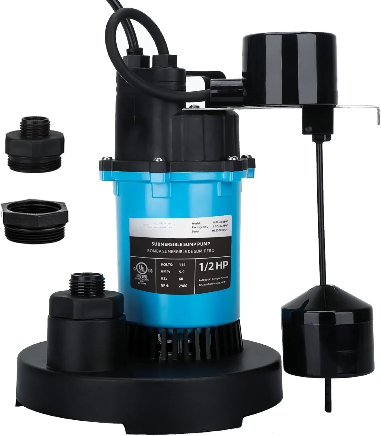 1/2HP Sump Pump Submersible 2980GPH, Vertical Float Switch Automatic Utility Pumps for Clean/Dirty Water Pump , Max. Head 28 FT