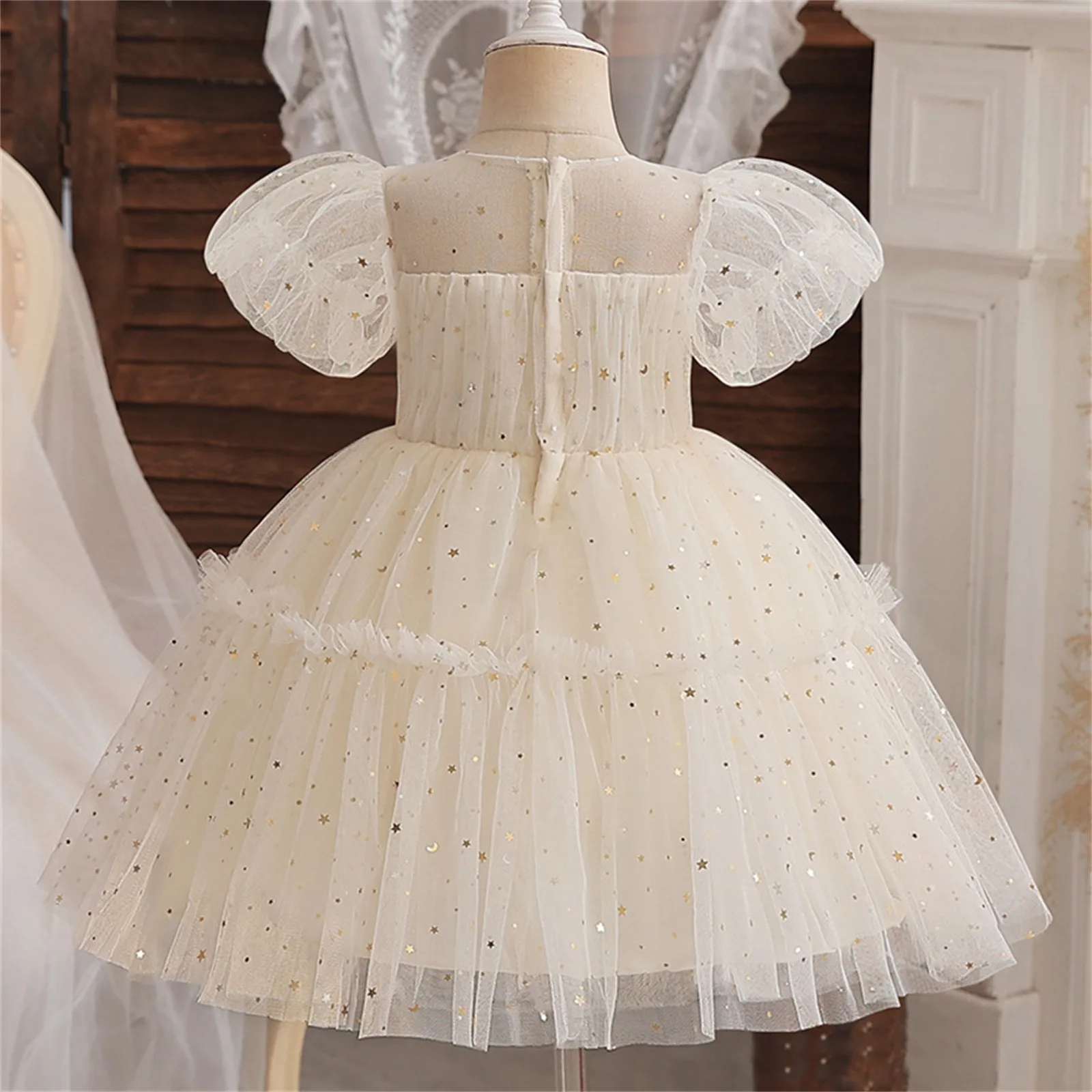 Children Luxury Party Formal Dress Toddler Kids Ruffle Sequin Princess Evening Dress Baby Girls Pageant Gown Wedding Tulle Dress