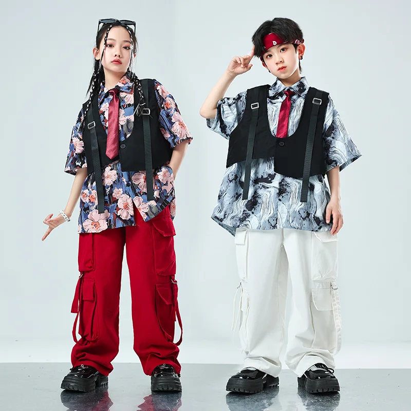 Girls Jazz Dance Costume Handsome Japanese Style Shirt Street Dance Performance Costume Sets Children Hip Hop Show Stage Wear