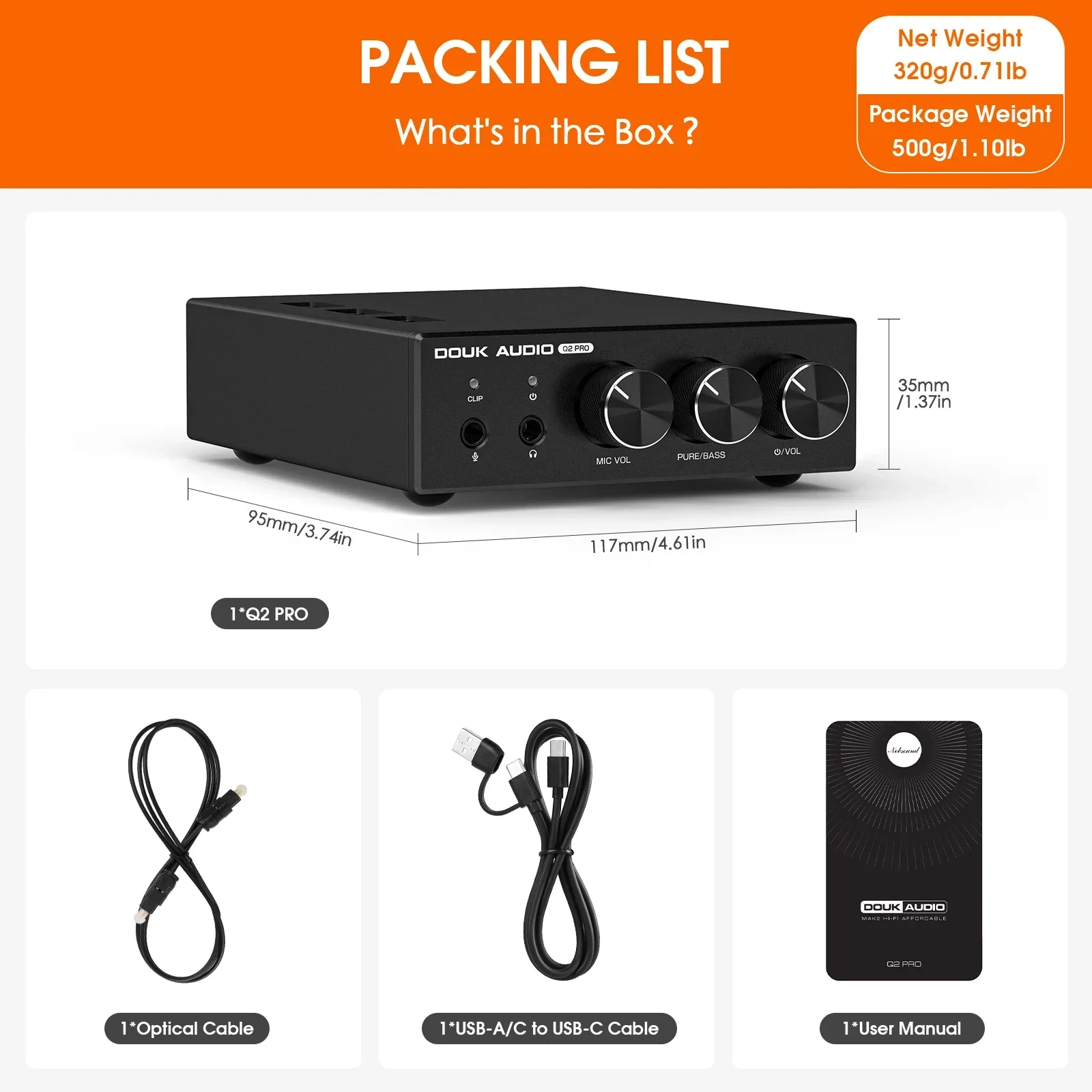 Nobsound Q2 PRO Mini Stereo Gaming DAC MIC Hoofdtelefoonversterker USB/OPT D/A Audio Converter 32Bit/192K