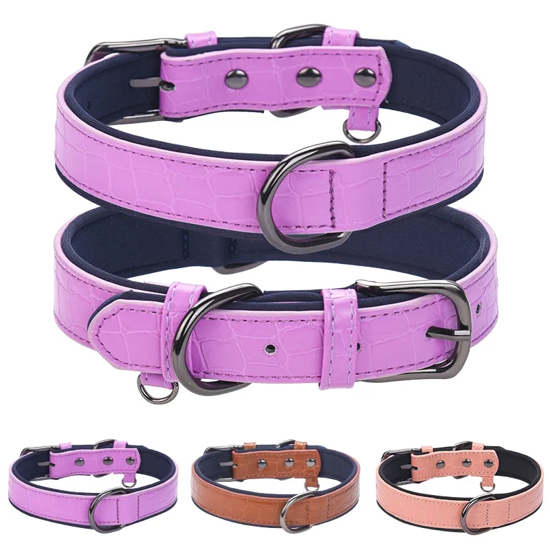 Adjustable Soft Padded Dog Collars PU Leather Dog Collar Necklace Pet Necklace For Small Medium Large Dogs Pitbull Labrador Pug