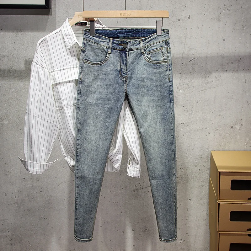 

Trendy American Minimalist Men's Jeans Fashionable Youth Slim Fit Casual Versatile Nine Point Pants Straight Leg Jeans