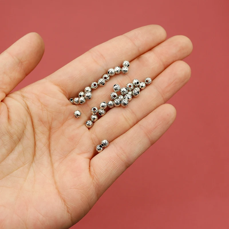 100pcs/Lot Retro Antique Silver Color Small Loose Beads 4mm Handwoven Bracelets Earrings Spacer Charms DIY Jewelry Materials