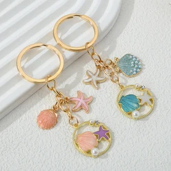 Pretty Enamel Keychains Lovely Two Colors Starfish Shell Pearl Key Rings For Lovers Friendship Gifts Handmade DIY Jewelry