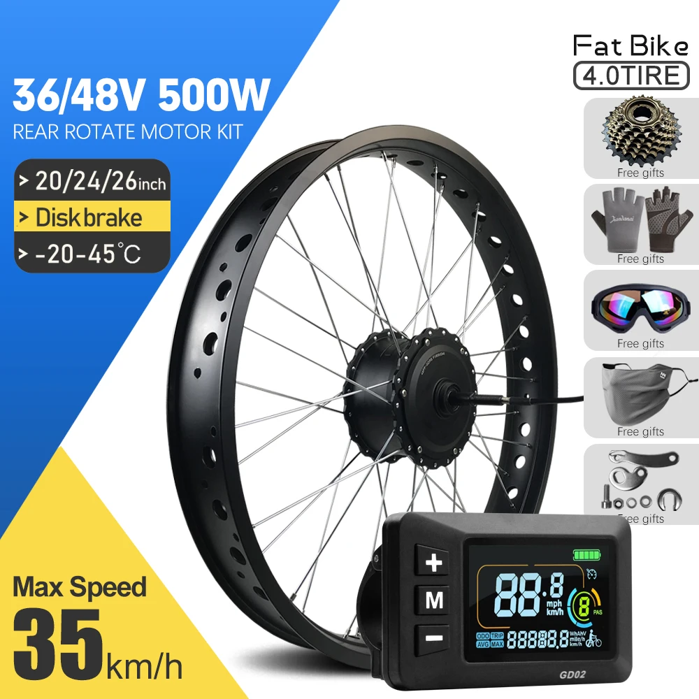 36V48V 500W Electric Fat Bike Conversion Kit 4.0Tyre 20 24 26inch Brushless Rear Hub Motor Wheel For Snow eBike Conversion kit