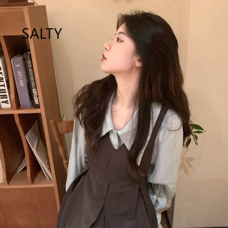 Set di abiti da donna Colletto per bambola francese 2025 Nuovo abito a pieghe a vita alta + camicia Set da due pezzi femminile