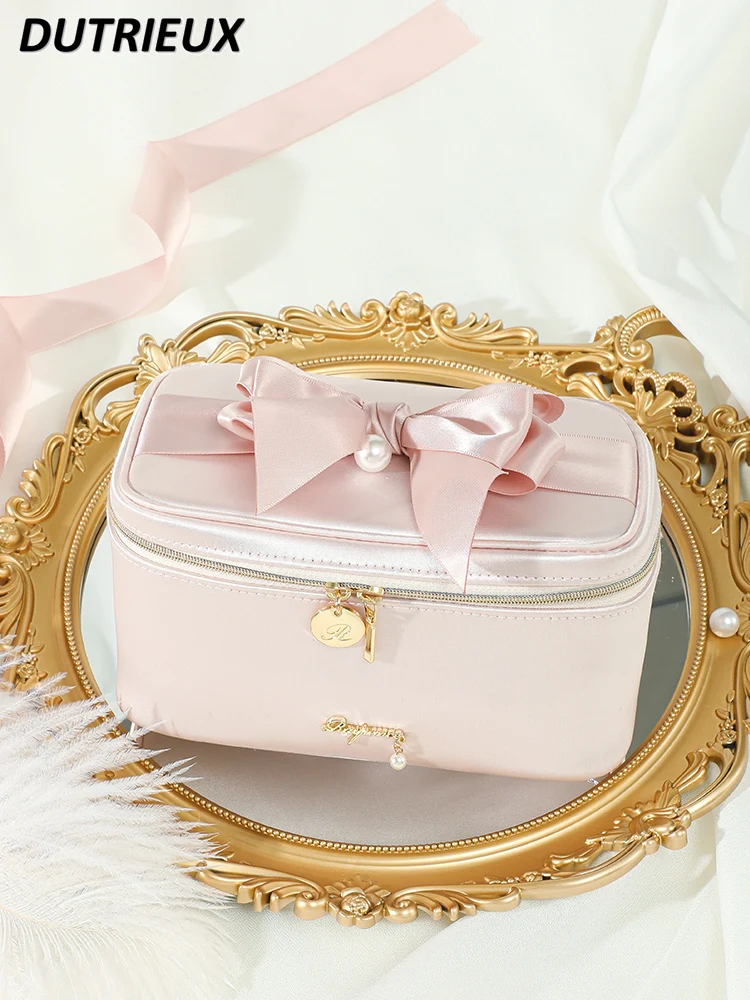 Japanese Style Girl Heart Storage Cosmetic Bag Female 2024 New Solid Color Large Capacity Portable Travel Women\'s Makeup Cases