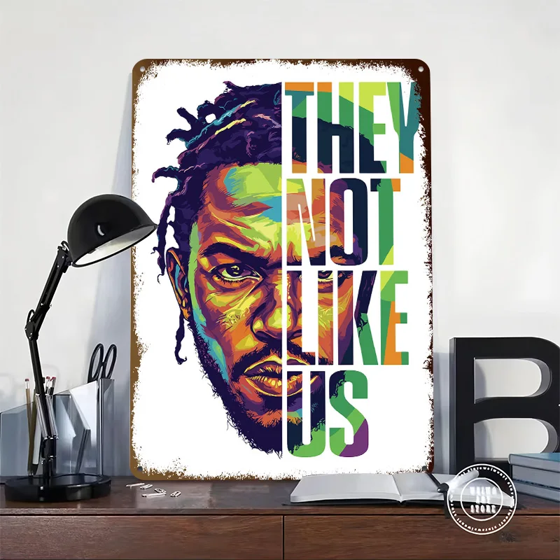 Kendrick Lamar 'They Not Like Us' Portrait Personalized 3D Textured Metal Poster Wall Art Tinplate Sign for Man Cave Decor Room