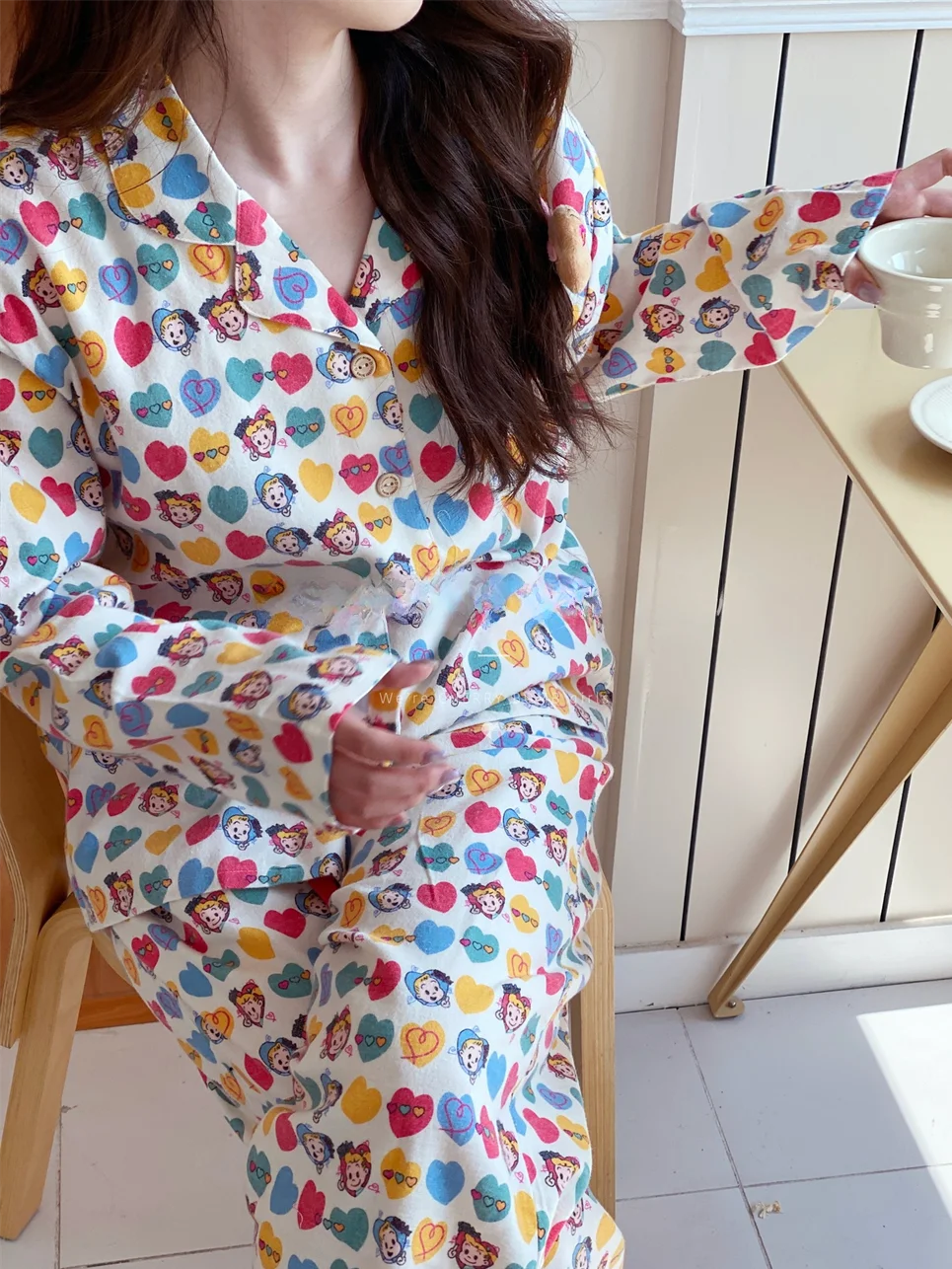 

Autumn Winter Korean Sle Fce Lined Brued Cotton Spwear Long Sve Long Pants Set Pure Cotton Home Clothes Women