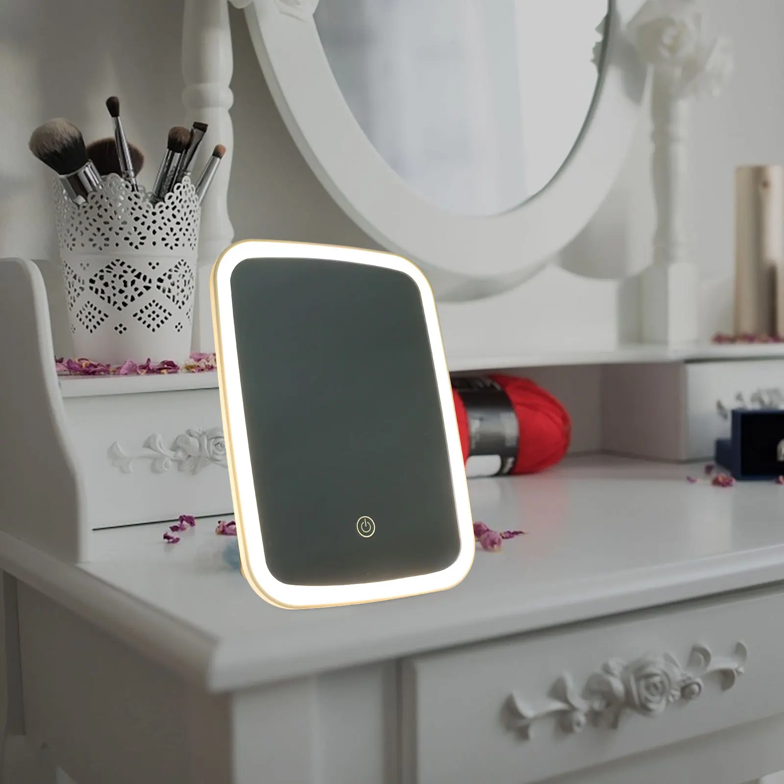 Adjustable LED Makeup Mirror Foldable Lighted Vanity Mirror for Travel Desk Use Soft Lighting Application