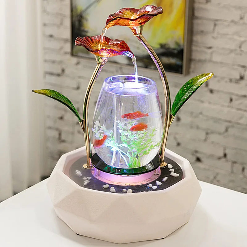 

Home fish tank living room water fountain TV cabinet small ornament ceramic fountain office desktop creative opening gift