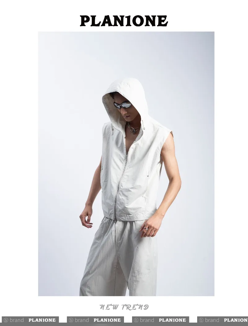 2026 Summer New Men's American High Street Hooded Sleeveless Vest Set Loose Casual Cool Tank Top Cargo Pants