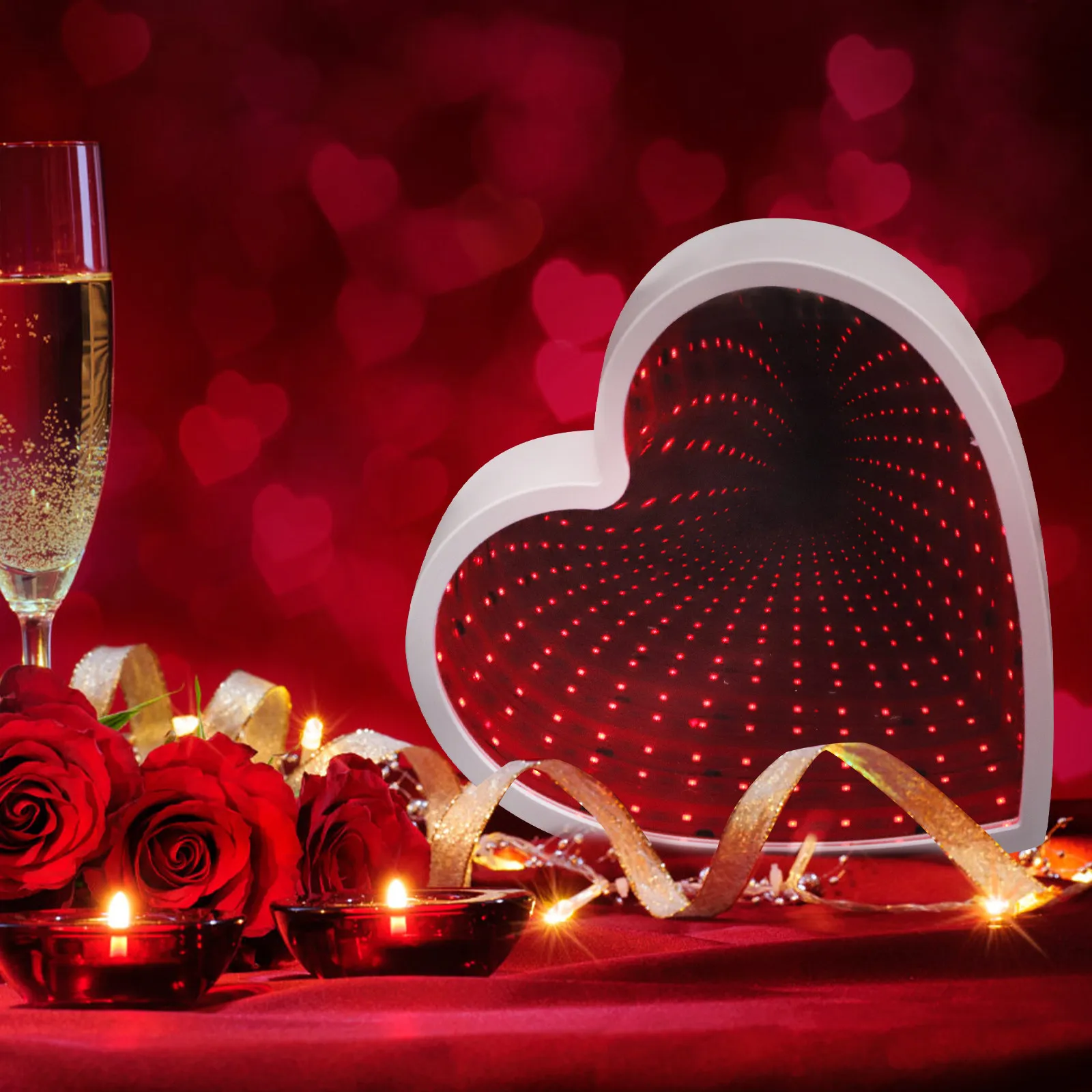 

Настольный светодиодный ночник в форме сердца, романтическая декоративная настольная лампа, 3D-светильник с эффектом тоннеля и зеркала, лампа для спальни в форме сердца