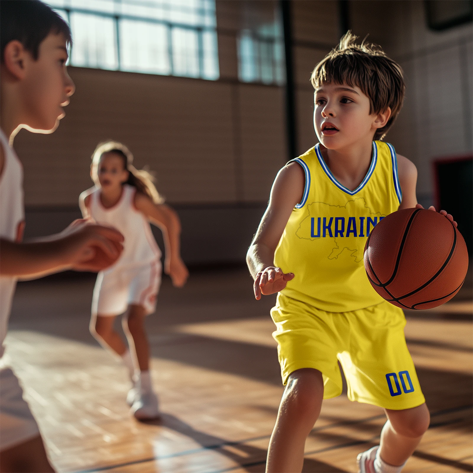 Custom Ukraine Basketball Uniform Set for Kids Personalized Print Basketball Jersey and Short with Name Number Boys Girls Gift