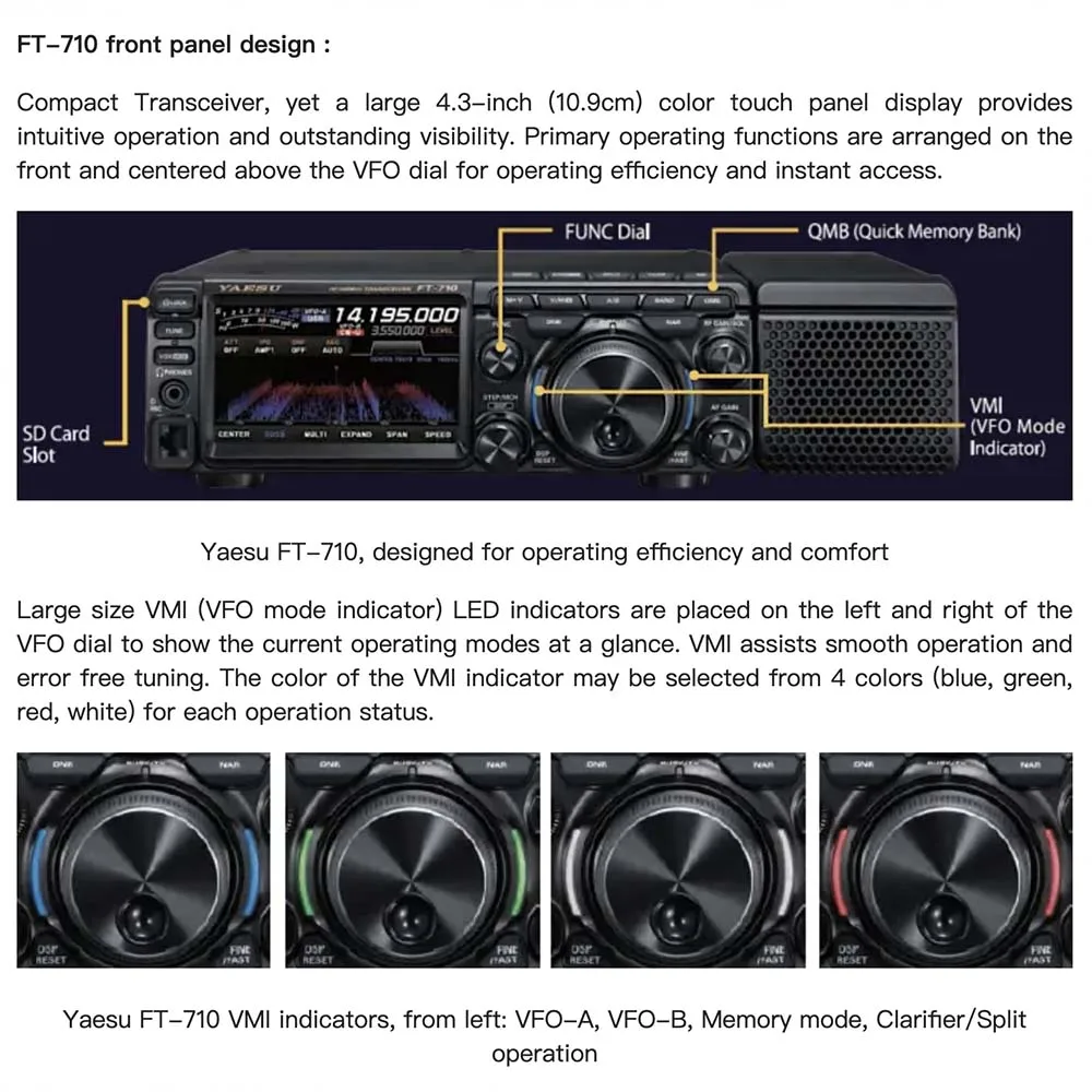 Yaesu FT-710 100 Вт HF 50 МГц CW AM FM Band AESS Коротковолновое радио Компактный HF SDR Аматорский трансивер Рация Мобильная база Радио