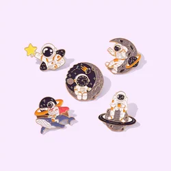 Wholesale Staring With Bare Hands Space Galaxy Astronaut Enamel Pins Whale Series Cute Lapel Badges Bag Jewelry Gifts for Friend