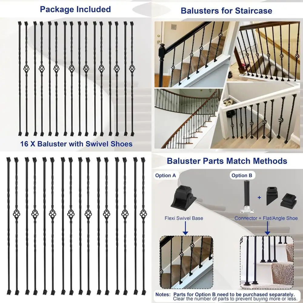 

Набор из 16 полых одинарных балясин для лестниц, 1/2 квадратного сечения, металлические, 32 штуки вращающихся опор в комплекте