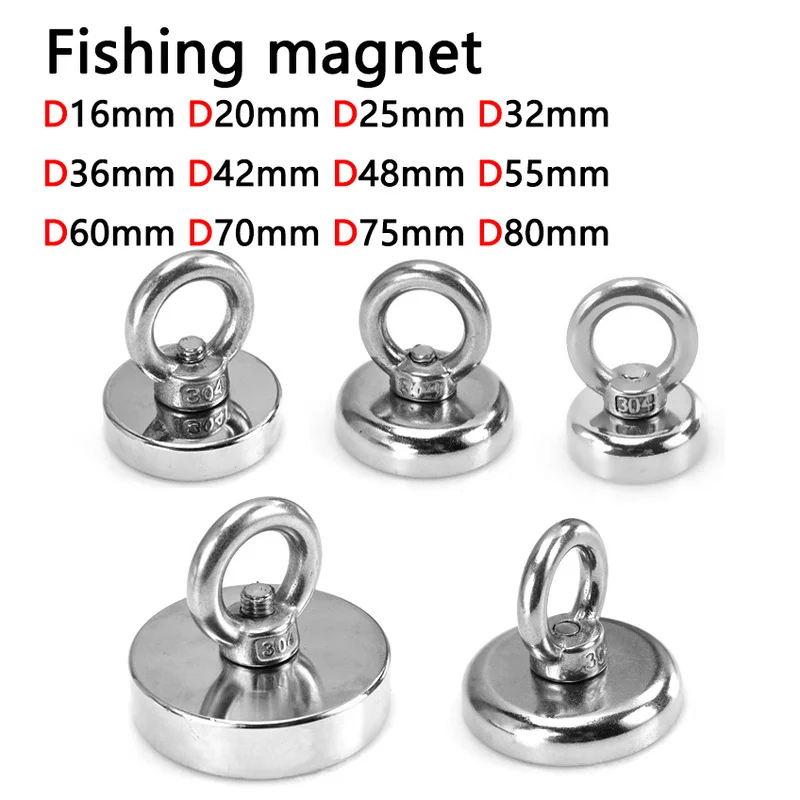 1PCS Leistungsstarke doppelseitige Neodym Magnet Haken Super Leistungsstarke Angeln Angeln Magnet Pull-typ Installation mit Ring magnet
