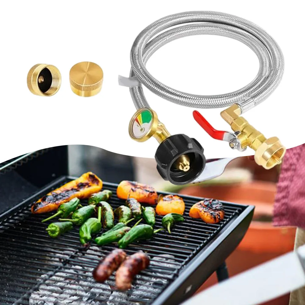 

Propane Tank Adapter For 1lb Cylinders 3ft Stainless Steel Hose With Pressure Gauge And Valve For QCC1 Refilling Brass Connector