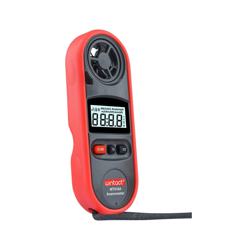 Wintact Digital Anemometer 30m/s LCD Portable Anemometro Thermometer WT816 Wind Speed Air Velocity Gauge Meter Backlt Windmeter