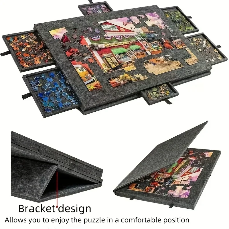Rotating puzzle table with 6 drawers and lids - holds 1000 DIY rotating puzzle pieces, portable family game table.