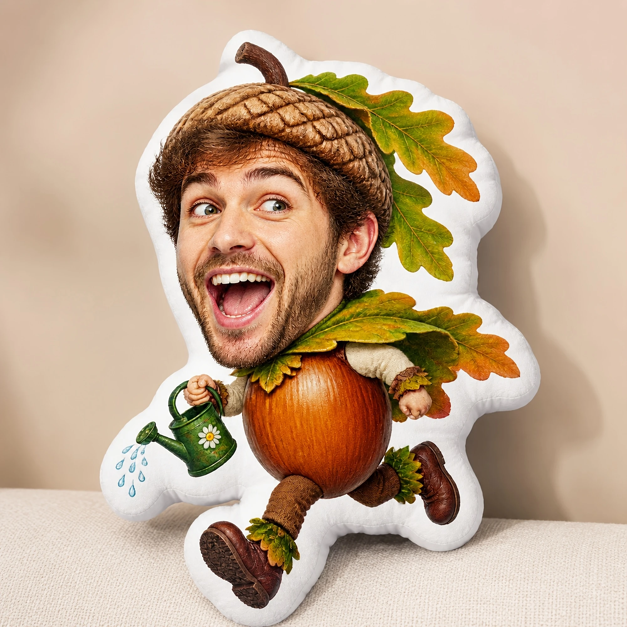 1pc [2D Flat] Custom Double Sided Printed Acorn Character Shaped Pillow, Funny Personalized Cushion for Sofa, Bed, Chair, and Ho