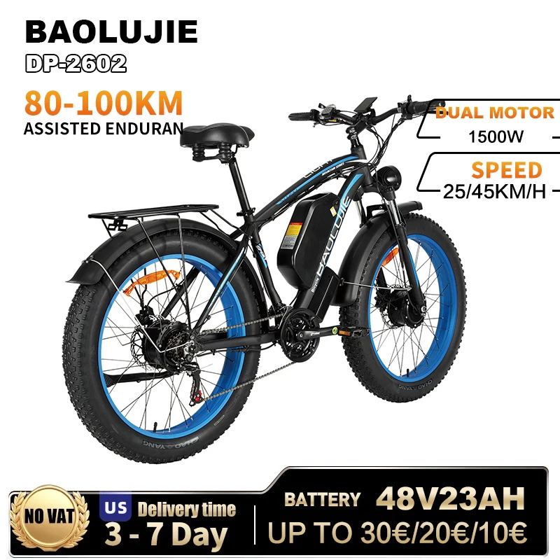 

BAOLUJIE DP-2602 1500W Adult Electric Mountain Bike - 48V 23AH Large Battery, 26-Inch Wide Tires Men's E-Bike