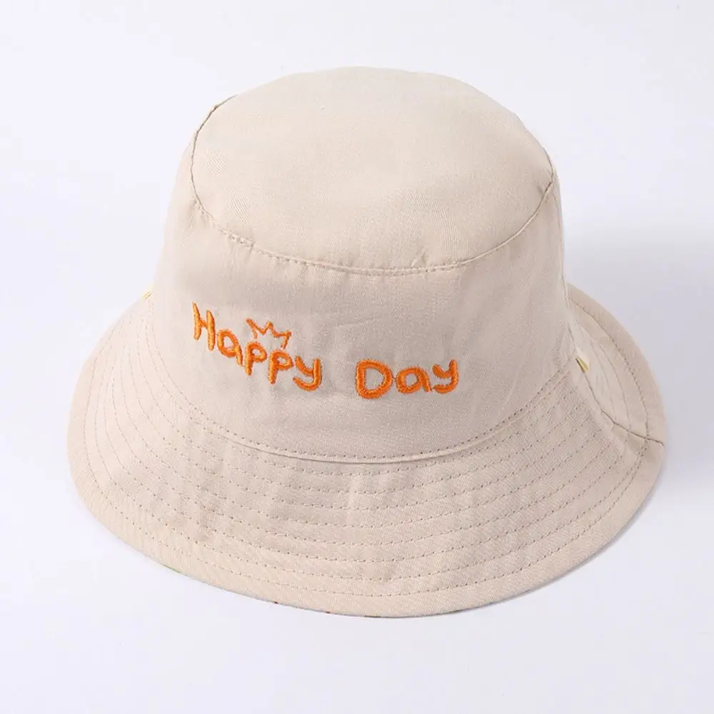 New Cute Letter Embroidered Bucket Hat Double Sided UV Protection Children Sun Hat Breathable Kid Panama Cap for Boys Girls