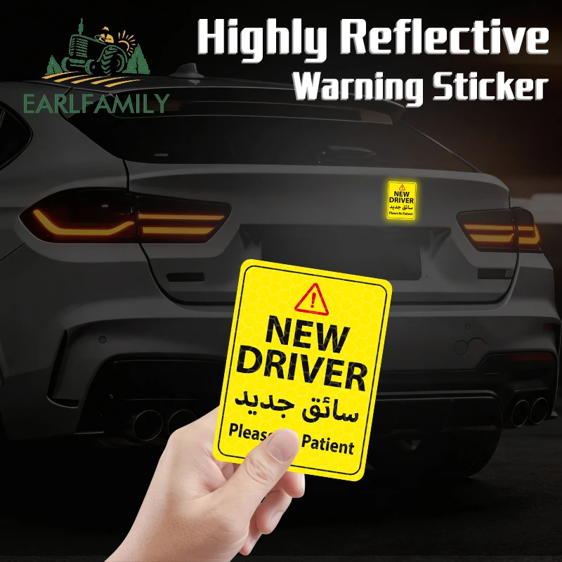 

EARLFAMILY Warnning New Driver Funny Car Stickers Reflective Creative Rearview Mirror Window Decals Simple Practical Car Gadget