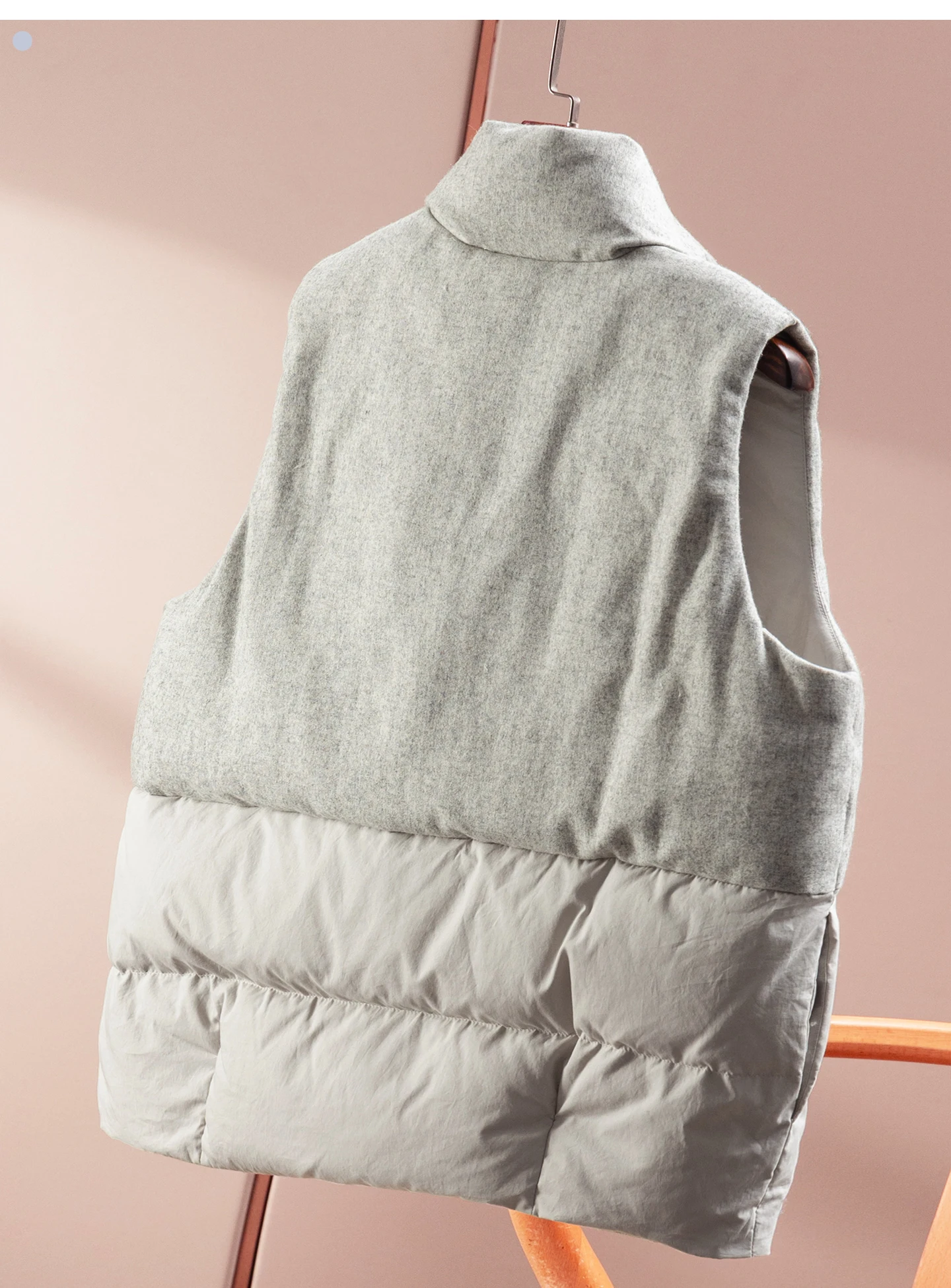 Luz de luxo parquet fio lã gola alta 90 ganso para baixo colete h feminino 25i8 casaco feminino