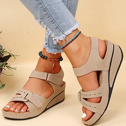 Sandalias de fiesta para mujer, zapatos de cuña, calzado suave, talla grande, Verano