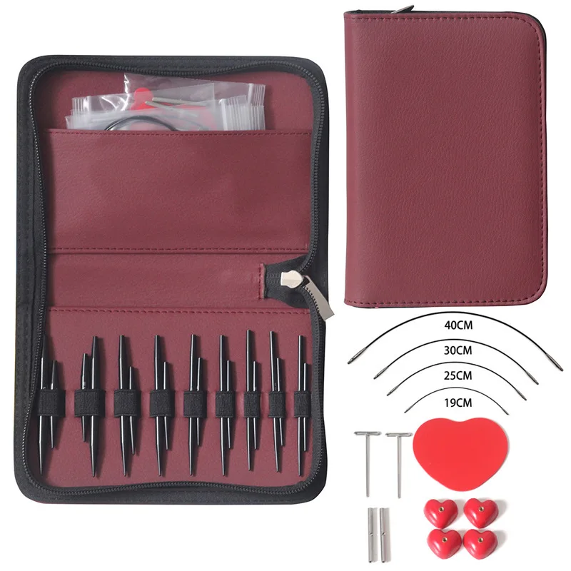 

9 Pairs Sleeve Knitting Needle 5cm 8cm Short Interchangeable Circular Weaving Pins Size 3.0mm-6.0mm Needlework Tools Set