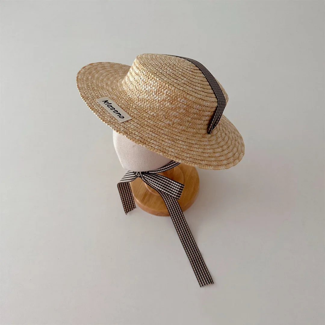 Chapeau de paille coréen pour enfants, Panama, casquettes de plage, à grand bord, de blé, vacances, chapeau de soleil pour enfants