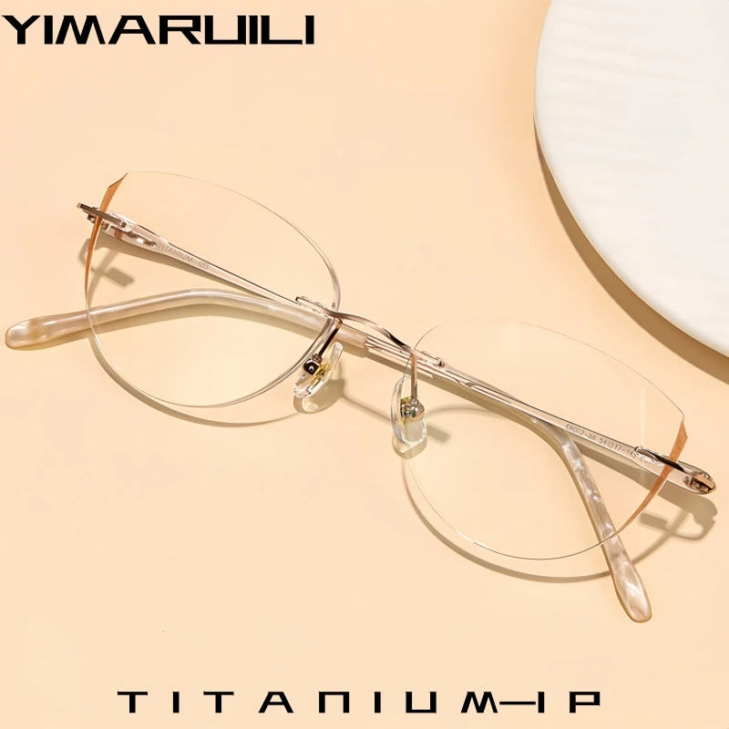 

YIMARUILI модные модные женские очки без оправы «кошачий глаз» ультра легкие индивидуальные оптические очки из титанового сплава оправа 68002-88