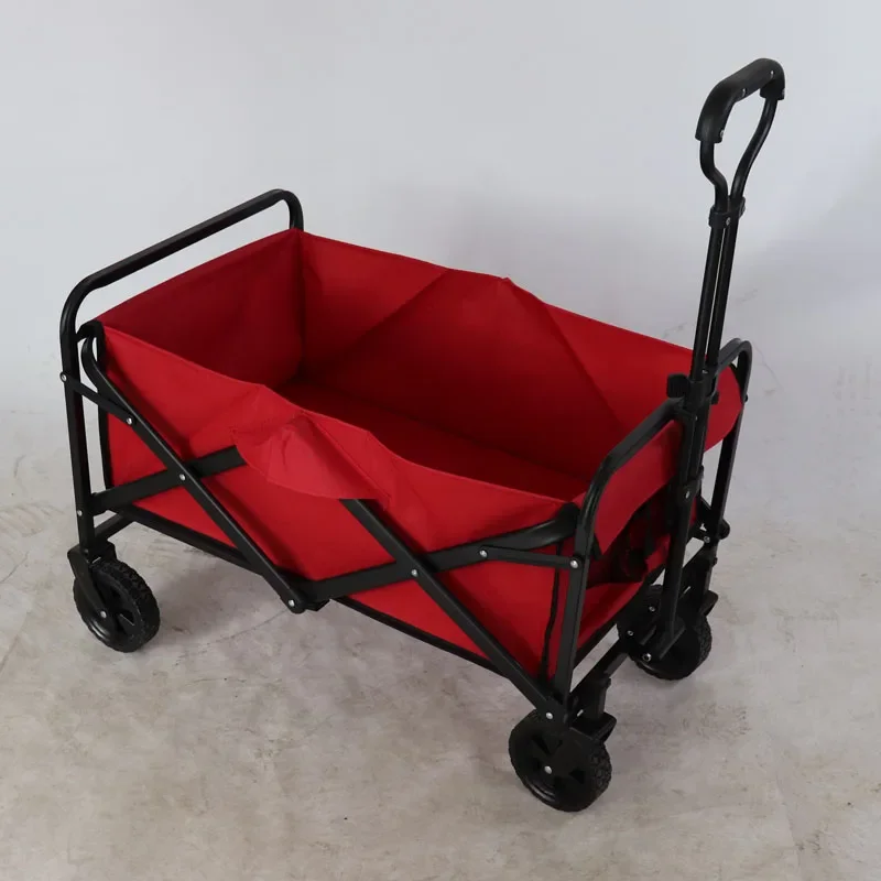 

For Collapsible Trolley Cart Stainless Steel Foldable Outdoor Four-Wheel OEM Supported Utility Wagon, Black Household Trolley