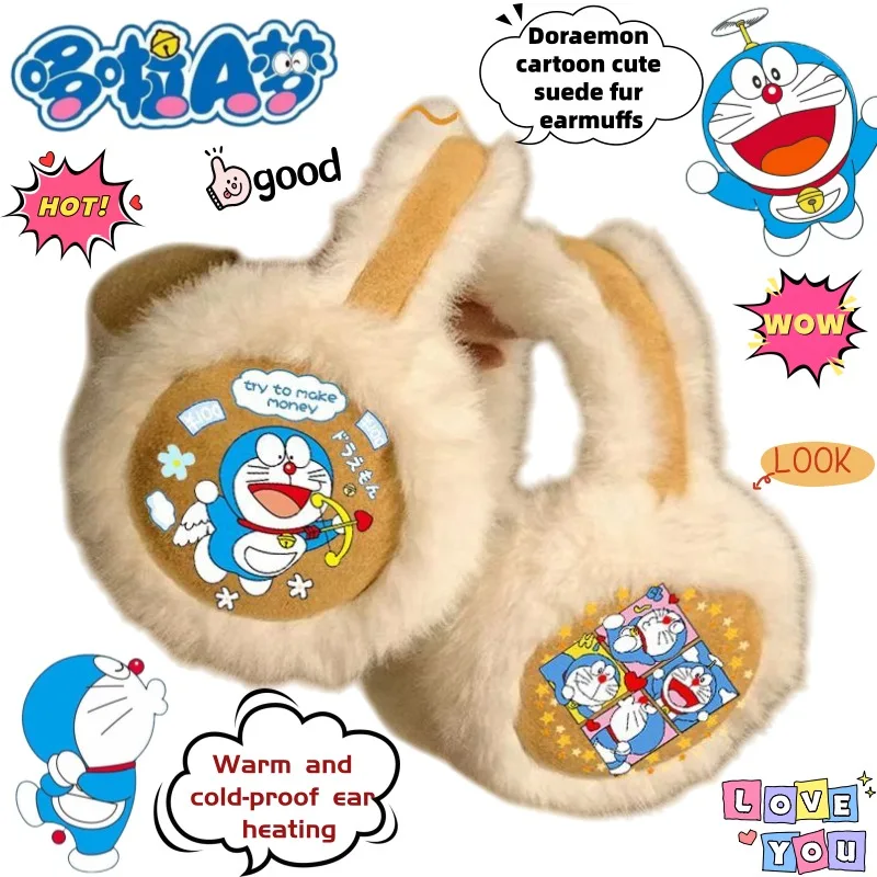 

Doraemon, милые замшевые наушники с героями мультфильмов, индивидуальные креативные анимационные периферийные устройства, теплые, морозостойкие, согревающие уши