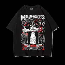 Meiman Pickled Cucumber Mr. Satan Dog Cartoon Surrounding Shoulder Drop Loose Round Neck Pure Cotton T-shirt Oversize